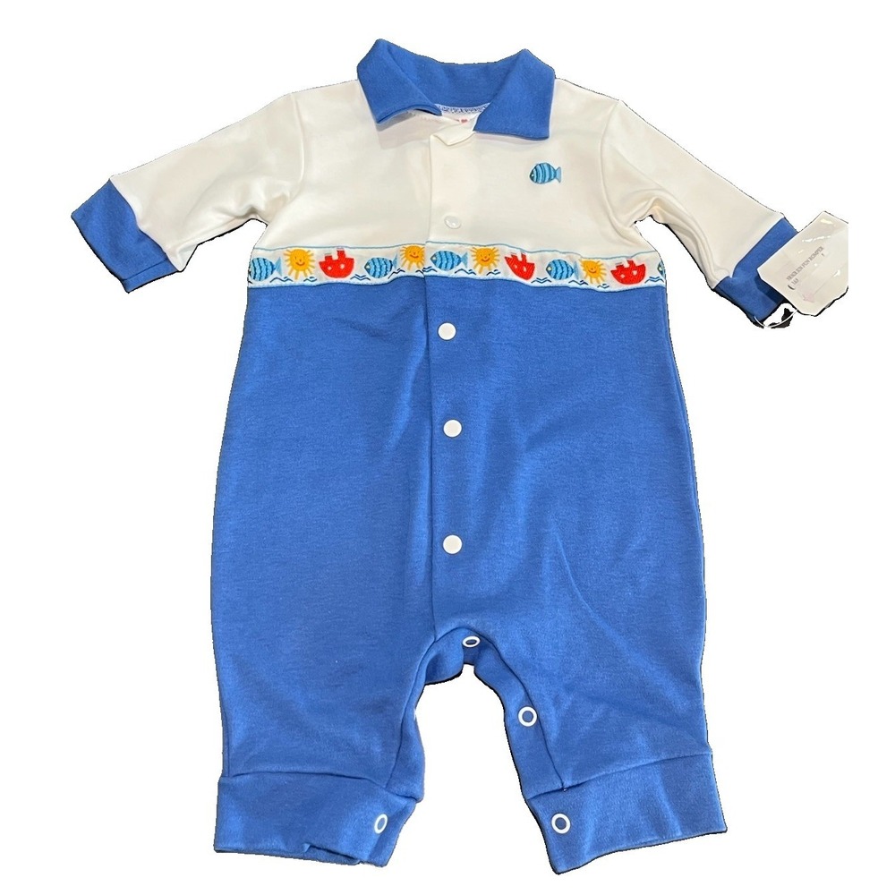 Mother-maid In The USA Baby Romper‎ Outfit Boys Blue Fish 0-3 Months